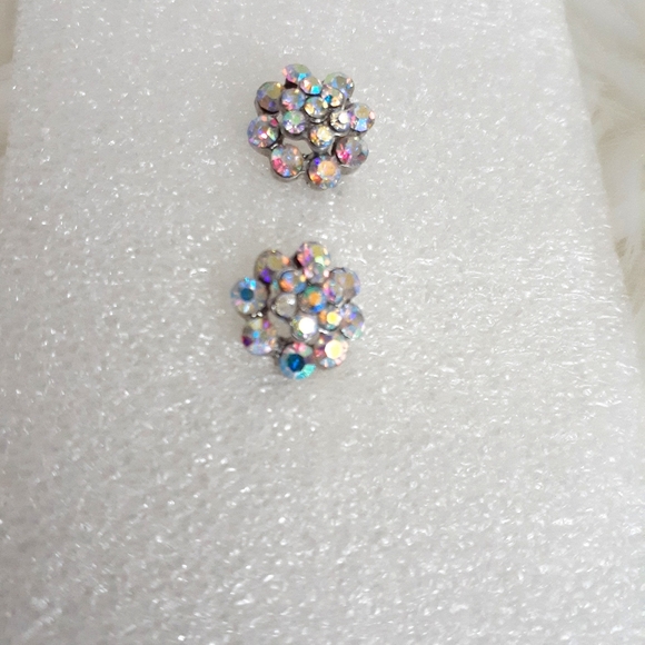 Womens Womens Iridescent Round cluster Silverstone Earrings vintage Jewelry - Picture 5 of 5